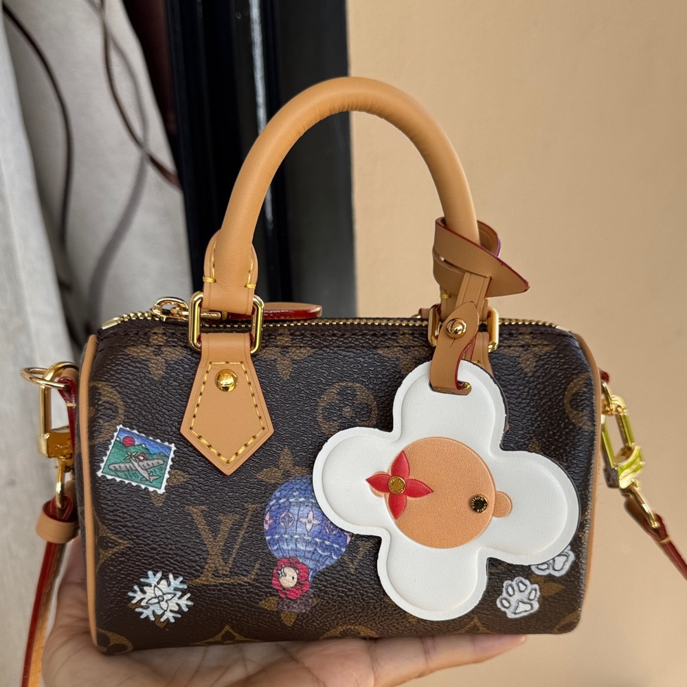 Brown Designer Women's Bag with Floral Charm Takashi Murakami 20th Anniversary